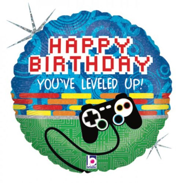 Game Controller Happy Birthday Round Foil Balloon - 45cm