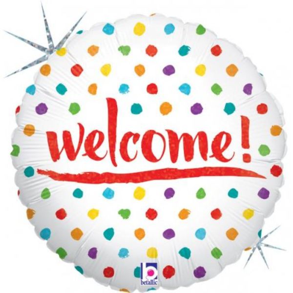 Welcome Dots Holographic Round Foil Balloon - 45cm