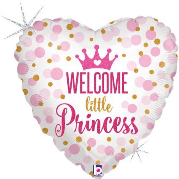 Heart Holographic Glitter Welcome Little Princess Foil Balloon - 45cm