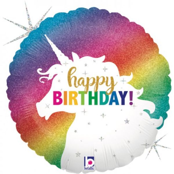 Glitter Unicorn Birthday Round Foil Balloon - 46cm