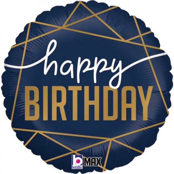 Navy Happy Birthday Round Foil Balloon - 46cm