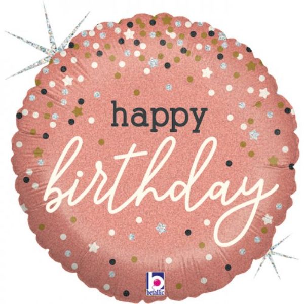 Rose Gold Confetti Happy Birthday Round Foil Balloon - 46cm