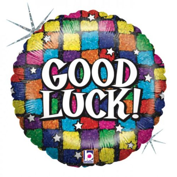 Good Luck Squares Holographic Round Foil Balloon - 46cm