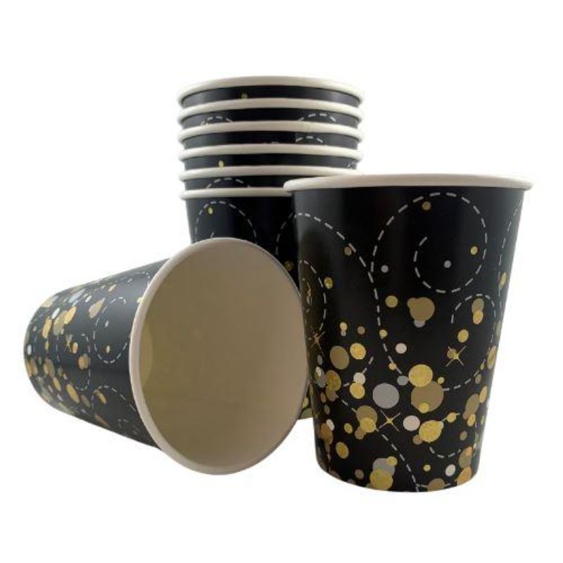 8 Pack Sparkling Fizz Black Gold Paper Cup - 266ml