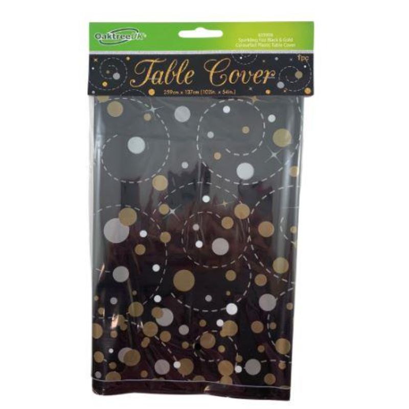 Sparkling Fizz Black Gold Plastic Printed Rectangle Table Cover