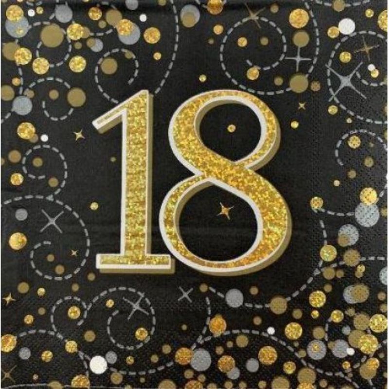 16 Pack Black Gold Sparkling Fizz 18 Napkin - 33cm