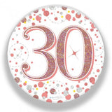 Load image into Gallery viewer, Sparkling Fizz Rose Gold 30th Badge - 7.5cm