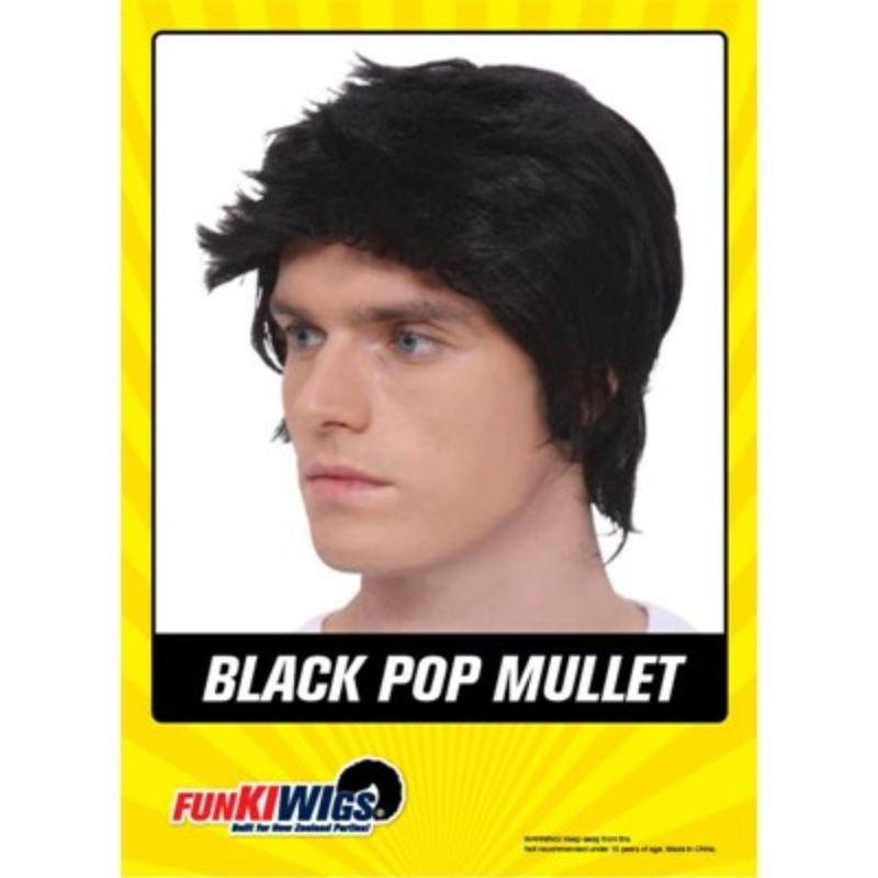 Mens Black Pop Mullet Wig