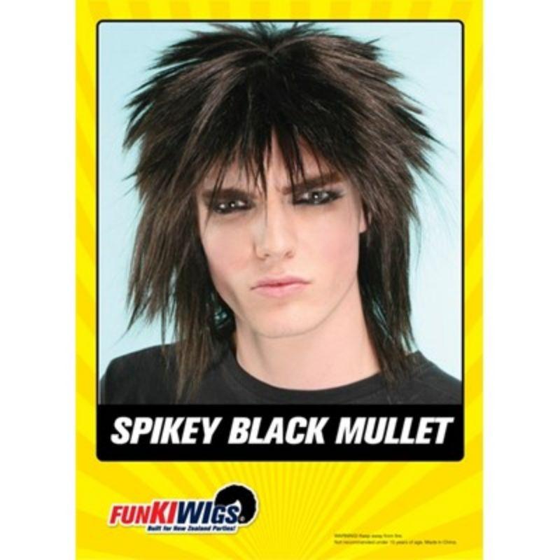 Mens Spikey Black Mullet Wig