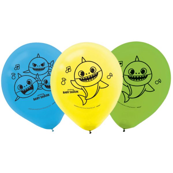 6 Pack Baby Shark Latex Balloons - 30cm
