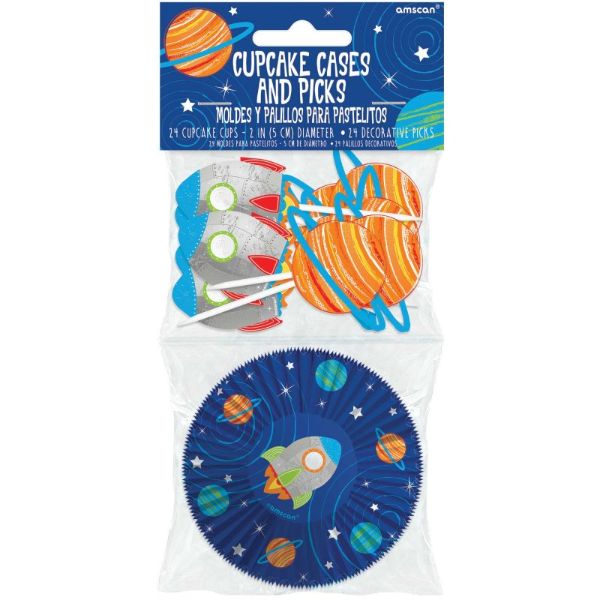 24 Pack Blast Off Birthday Cupcake Cases & Picks Set