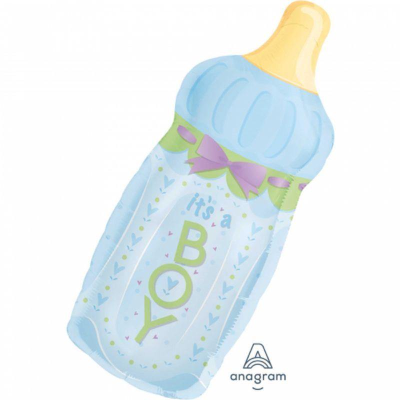 SuperShape XL Its A Boy Baby Bottle Foil Balloon - 33cm x 79cm - The Base Warehouse