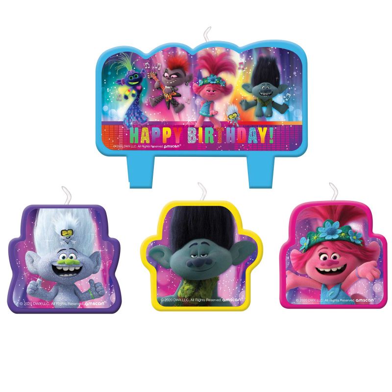 4 Pack Trolls World Tour Happy Birthday Candle Set