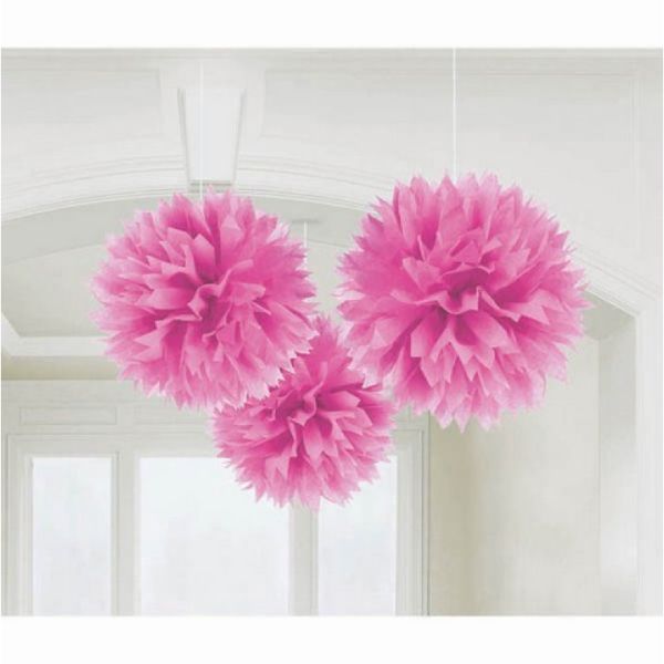 3 Pack Bright Pink Fluffy Tissue Decorations
