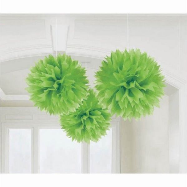 3 Pack Kiwi Green Fluffy Tissue Decorations - 40cm