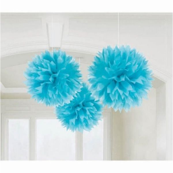 3 Pack Caribbean Blue Fluffy Tissue Decorations - 40cm