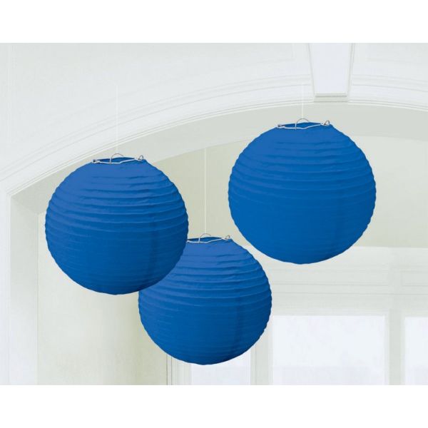 3 Pack Royal Blue Round Paper Lanterns - 24cm