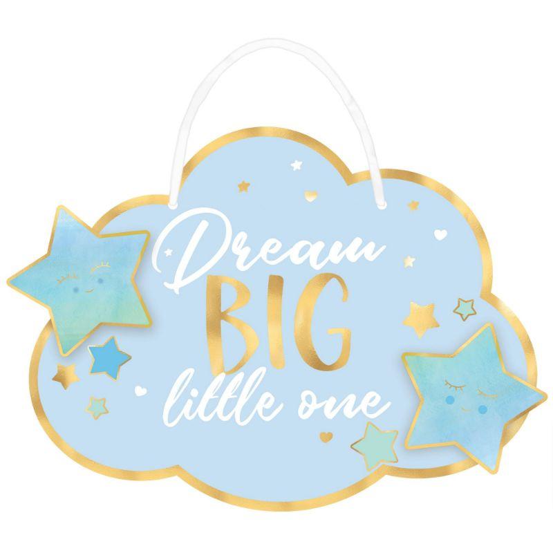 Oh Baby Boy Dream Big Little One Cardboard Hanging Sign - 34cm x 34cm