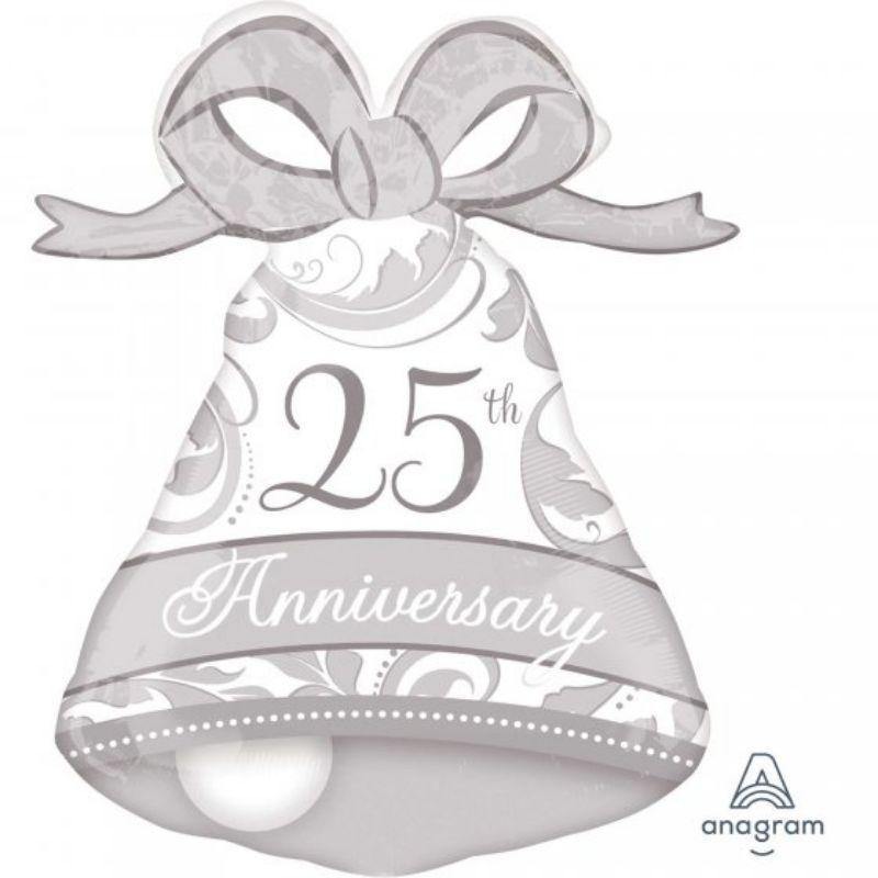 SuperShape Silver Elegant 25th Anniversary Bell Foil Balloon - 56cm x 69cm - The Base Warehouse