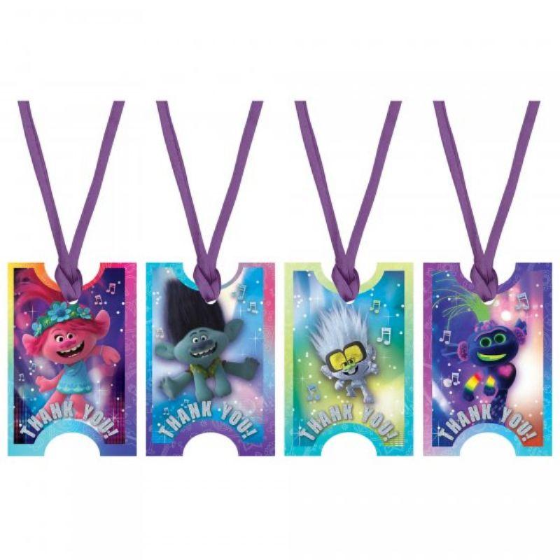 8 Pack Trolls World Tour Thank You Tags & Ribbons - 5cm x 7.6cm