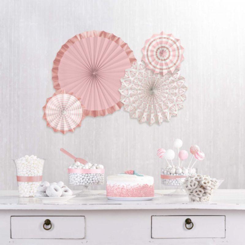 4 Pack Blush Wedding Paper Fans - 20cm - 40cm