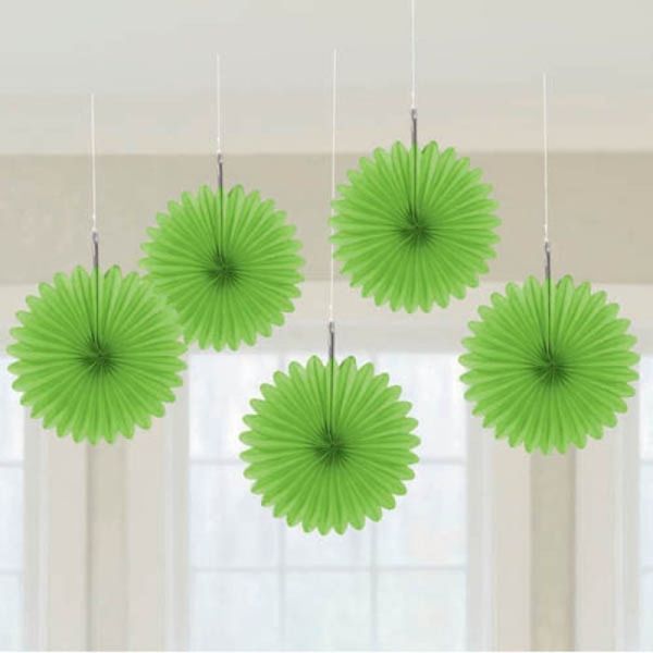 5 Pack Kiwi Green Mini Fan Decorations - 15cm
