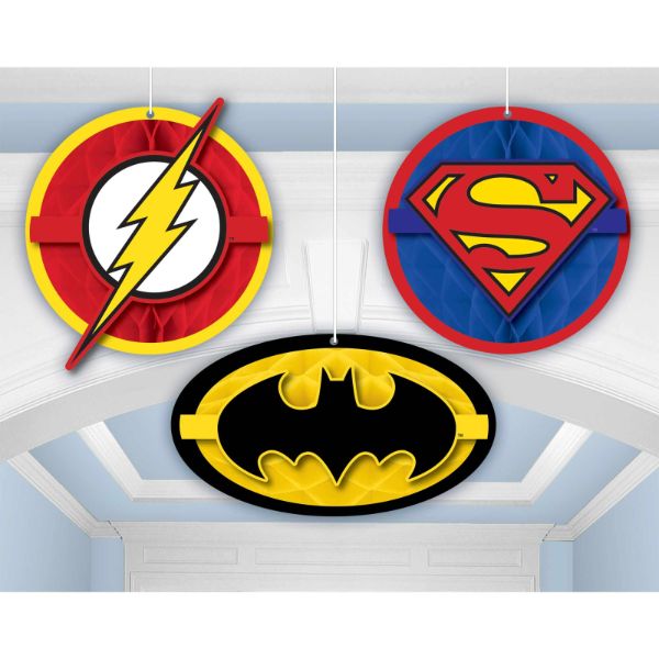 3 Pack Justice League Heroes Unite Honeycomb Hanging Decorations