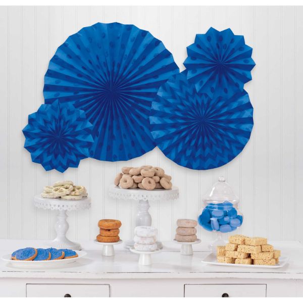 4 Pack Bright Royal Blue Glitter Fans Hanging Decorations