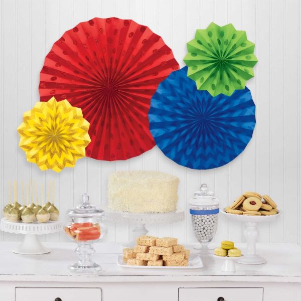 4 Pack Rainbow Colours Glitter Fans Hanging Decorations