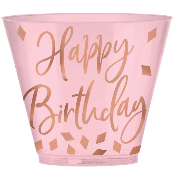 30 Pack Hot Stamped Blush Birthday Plastic Tumblers - 266ml
