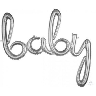 Silver baby Script Phrases Foil Balloon - 99cm x 83cm - The Base Warehouse