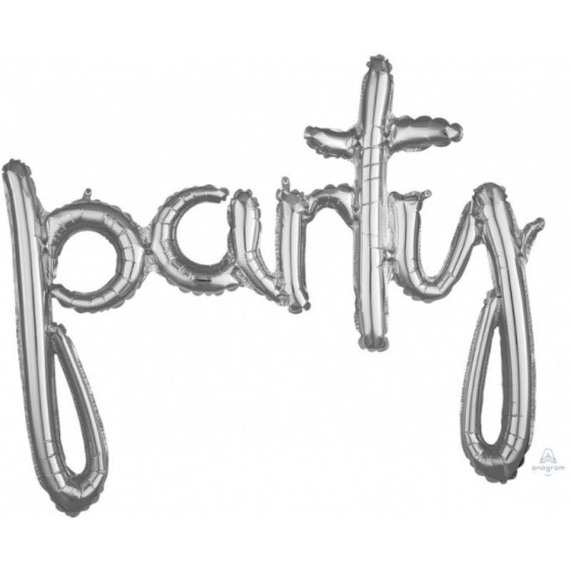 Silver party Script Phrases Foil Balloon - 99cm x 78cm - The Base Warehouse