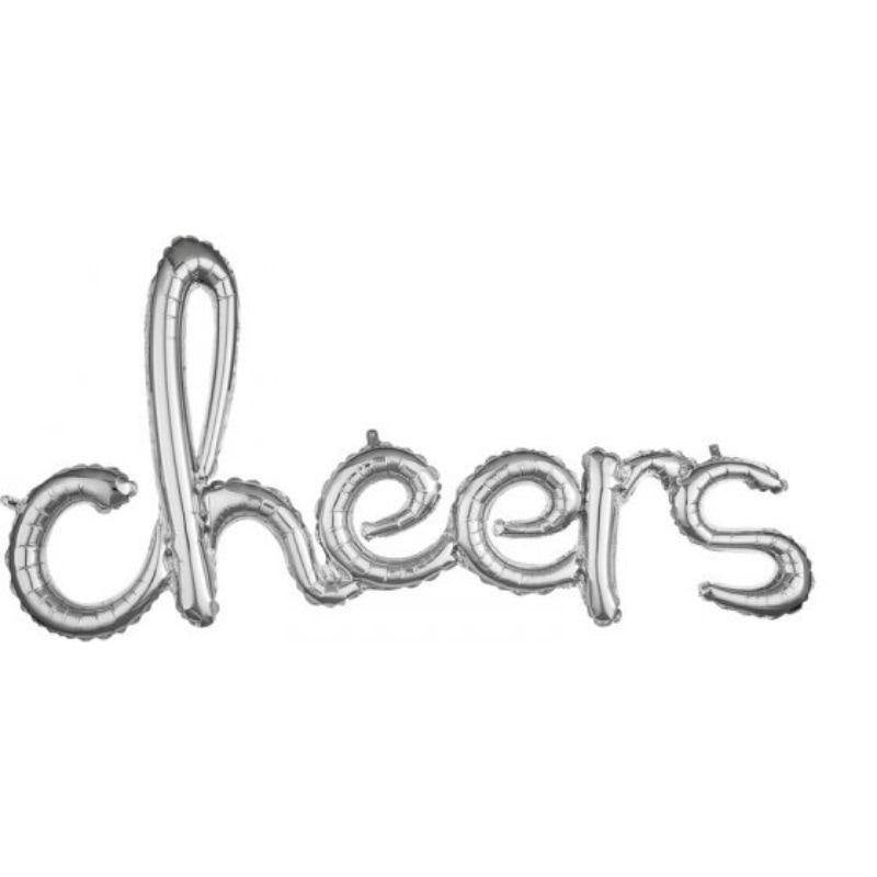 Silver cheers Script Phrases Foil Balloon - 101cm x 53cm