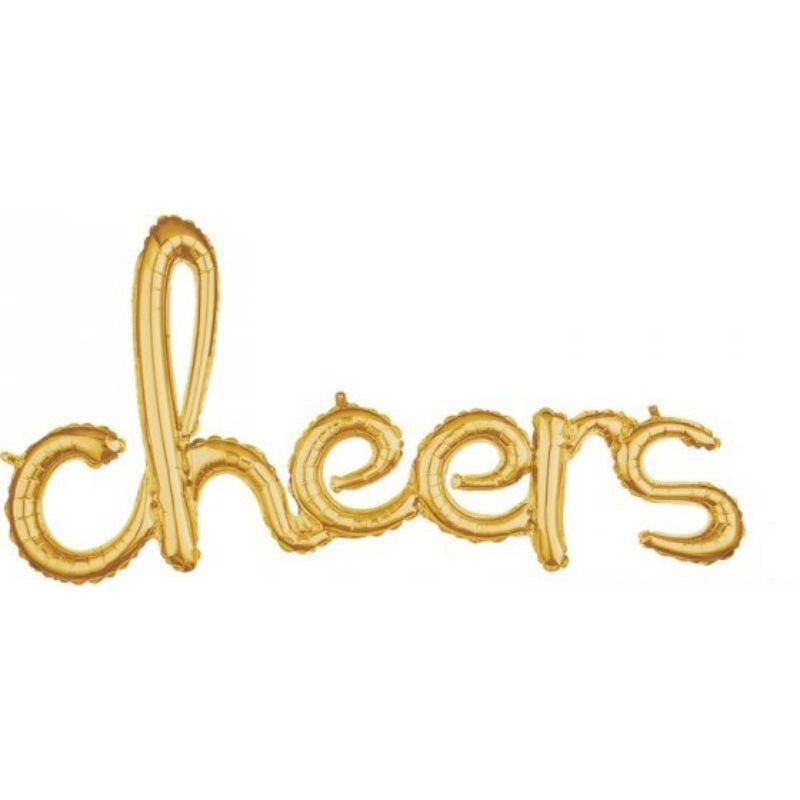 Gold cheers Script Phrases Foil Balloon - 101cm x 53cm