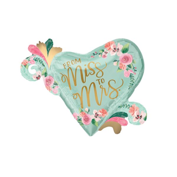 Mint Supershape From Miss To Mrs Foil Balloon - 81cm x 66cm