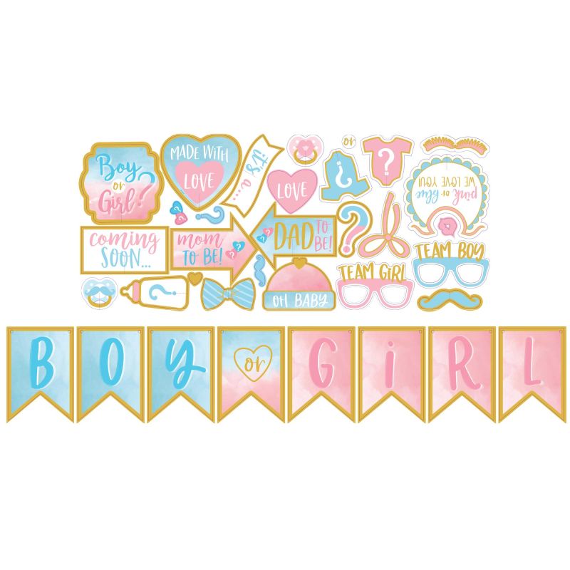 21 Pack Gender Reveal Selfie Scene Photo Props & Banner