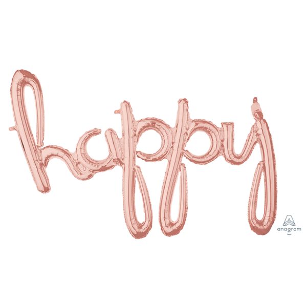 Rose Gold Script Phrase Happy Foil Balloon - 99cm x 68cm