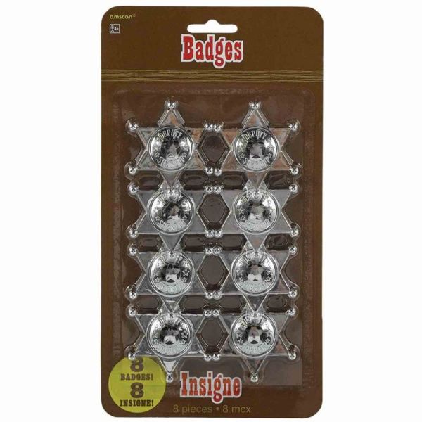 8 Pack Western Sheriff Badges - 5.5cm x 5.5cm