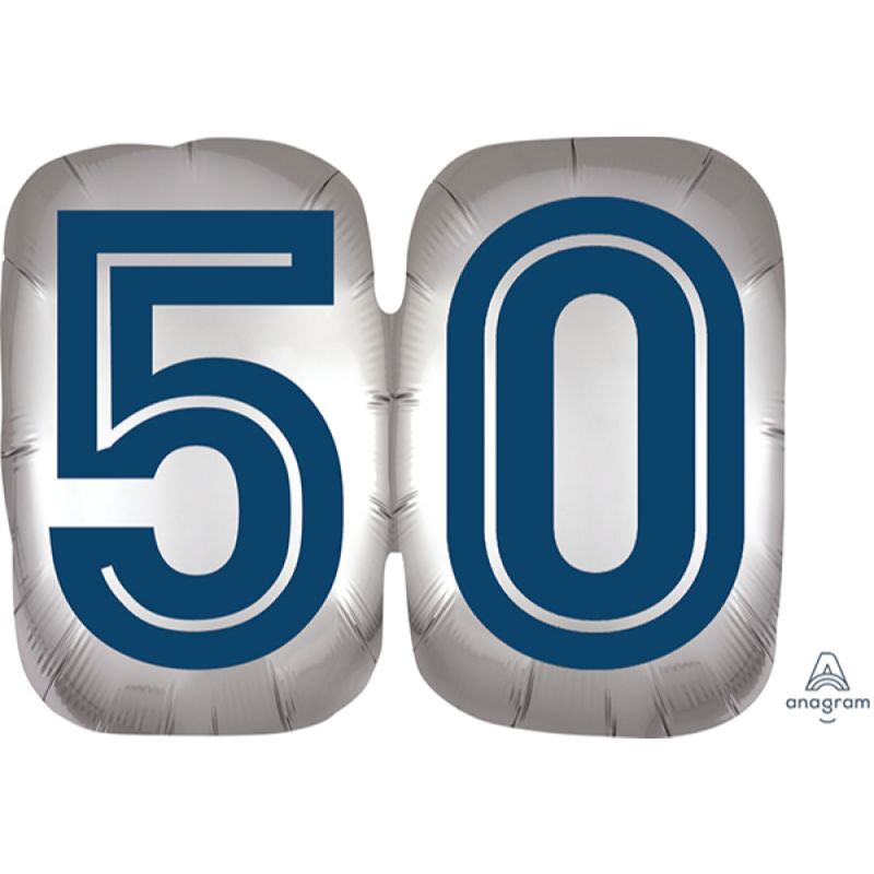 Blue & Silver 50th Birthday SuperShape Foil Balloon - 63cm x 50cm