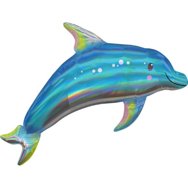 Blue Supershape Holographic Iridescent Dolphin Foil Balloon - 73cm x 68cm