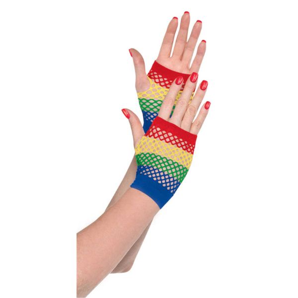 Rainbow Fishnet Short Gloves