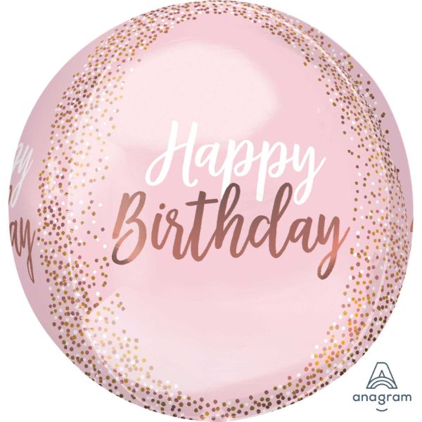 Orbz XL Blush Happy Birthday Foil Balloon - 38cm x 40cm