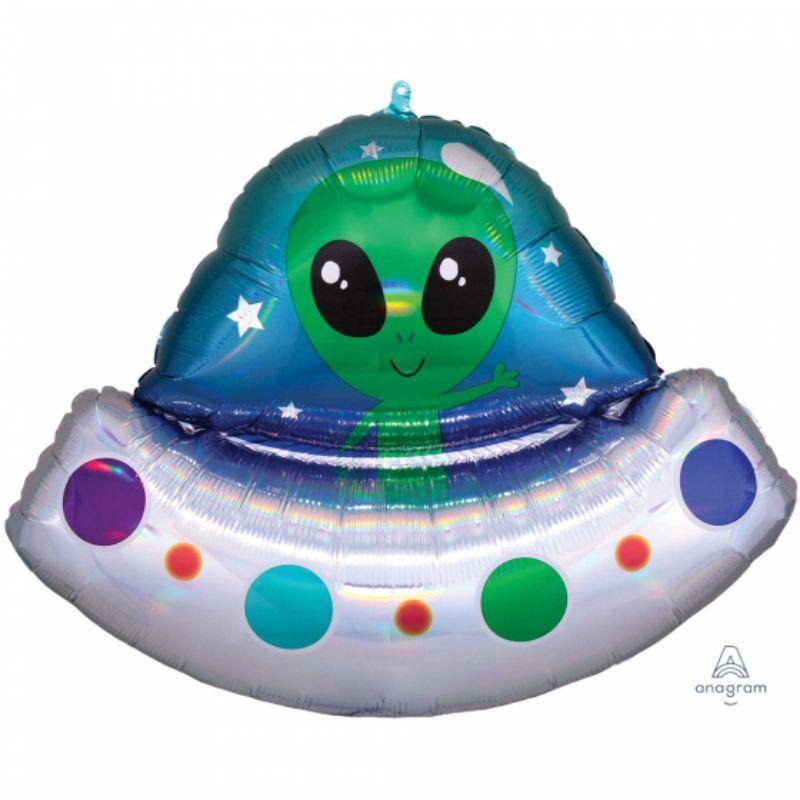 SuperShape Holographic Iridescent Alien Space Ship Foil Balloon - 71cm x 53cm - The Base Warehouse