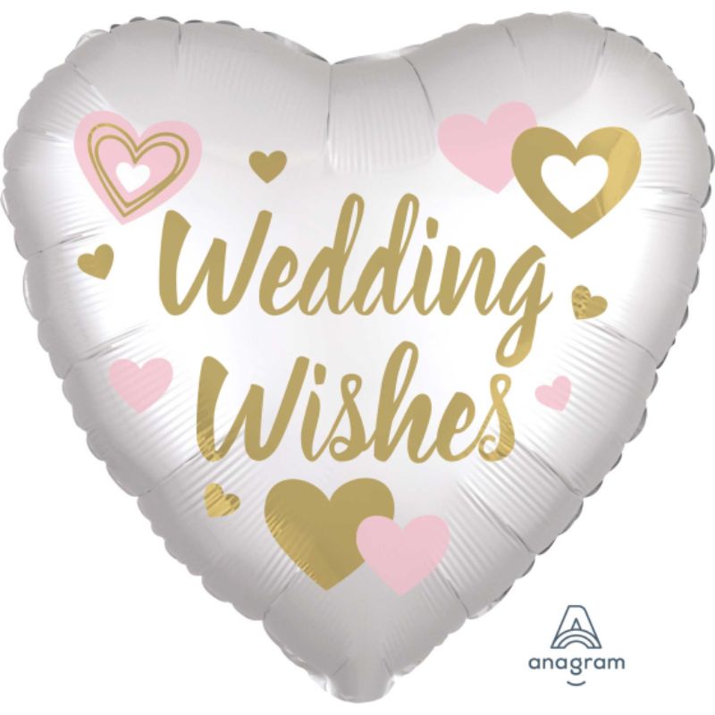 White Satin Wedding Wishes Foil Balloon - 45cm