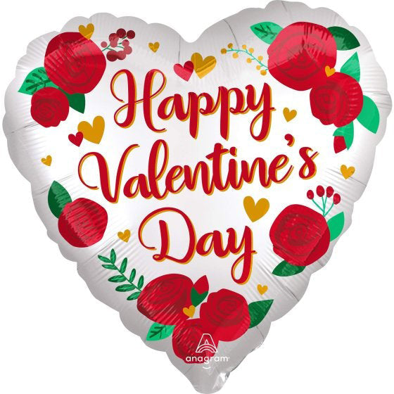Standard Satin XL Happy Valentines Day Satin Infused Roses Foil Balloon - 45cm
