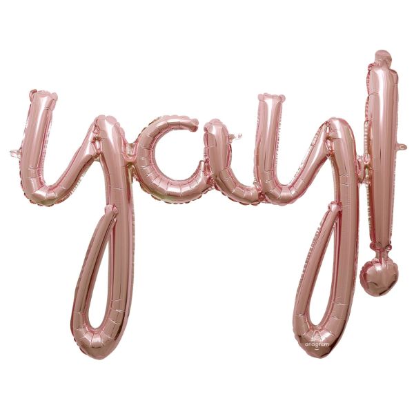 Script Phrase YAY Rose Gold Foil Balloon - 88cm x 63cm