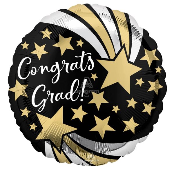 Congrats Grad Shooting Stars Standard Round Foil Balloon - 45cm
