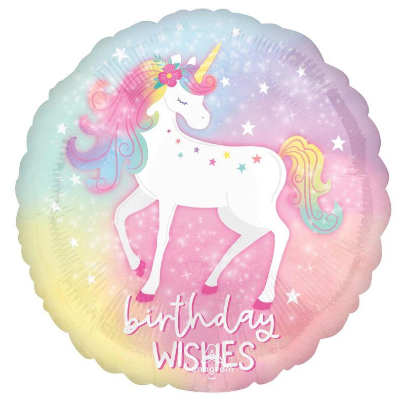 Enchanted Unicorn Birthday Wishes Foil Balloon - 45cm