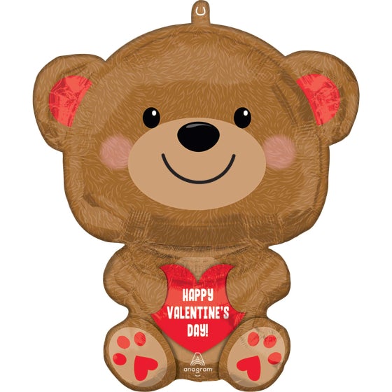 Standard Shape Happy Valentines Day Cuddly Bear Foil Balloon - 45cm x 50cm