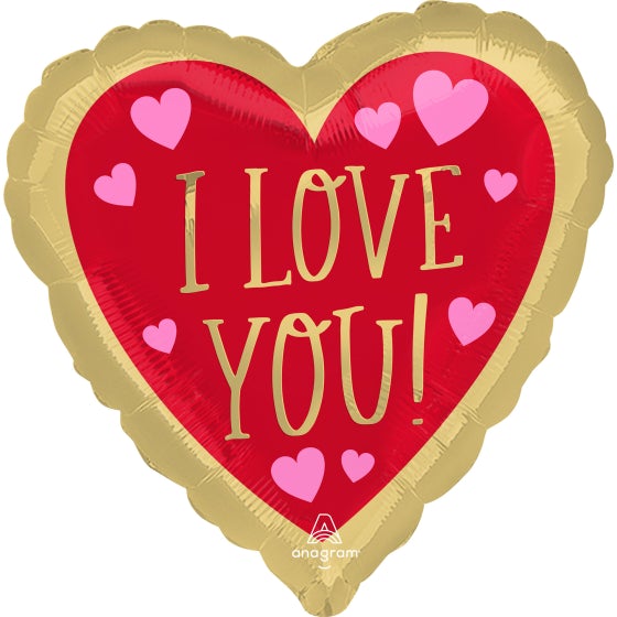 Standard HX I Love You Red & Gold Foil Balloon - 45cm